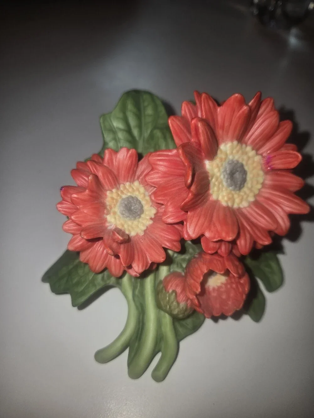 Lenox Red Daisy Floral Accent Sculpture with Green Leaves Without Box
